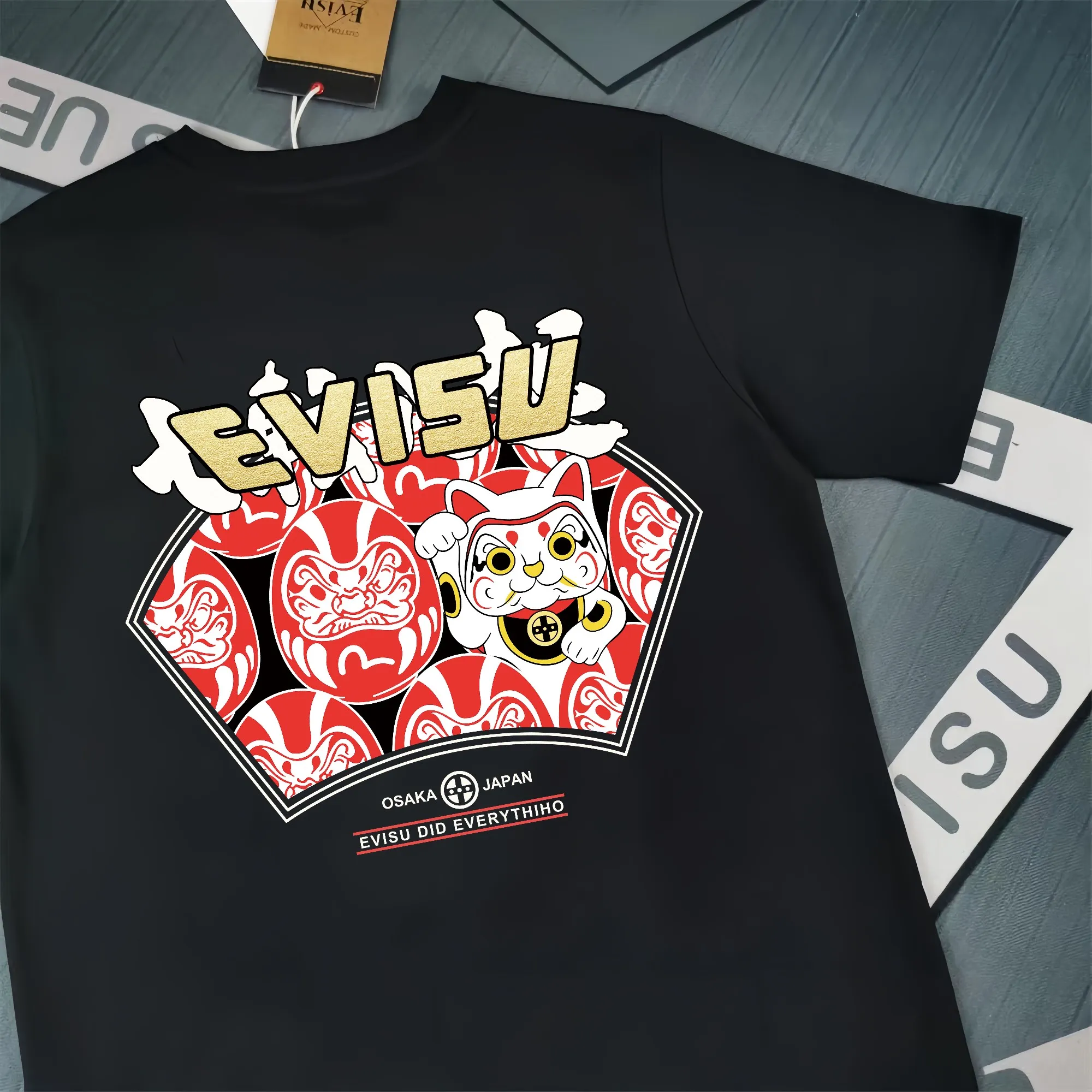 Evisu 2025New Arrival T ⚠ Quality⚠ Same Style T 。 ，Black S-XXL，White S-XXL，Gray M-XXL，Red S-XXL， Red M-XXL